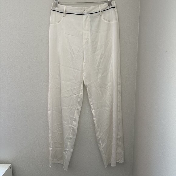 Fleur do Mal Silk Pants High Rise Lightweight Ivory Black...